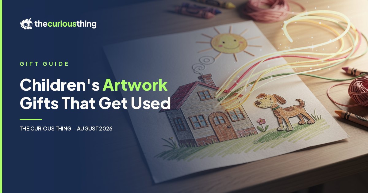 Children's artwork gifts: a child's crayon drawing turning into embroidery thread, from The Curious Thing