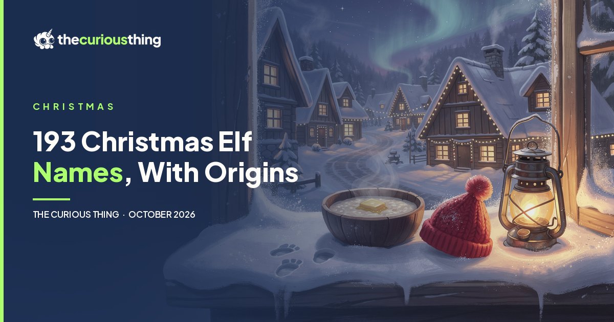 193 Christmas Elf Names, With Origins: a snowy Christmas village with a lantern and porridge left out for the elves, from The Curious Thing