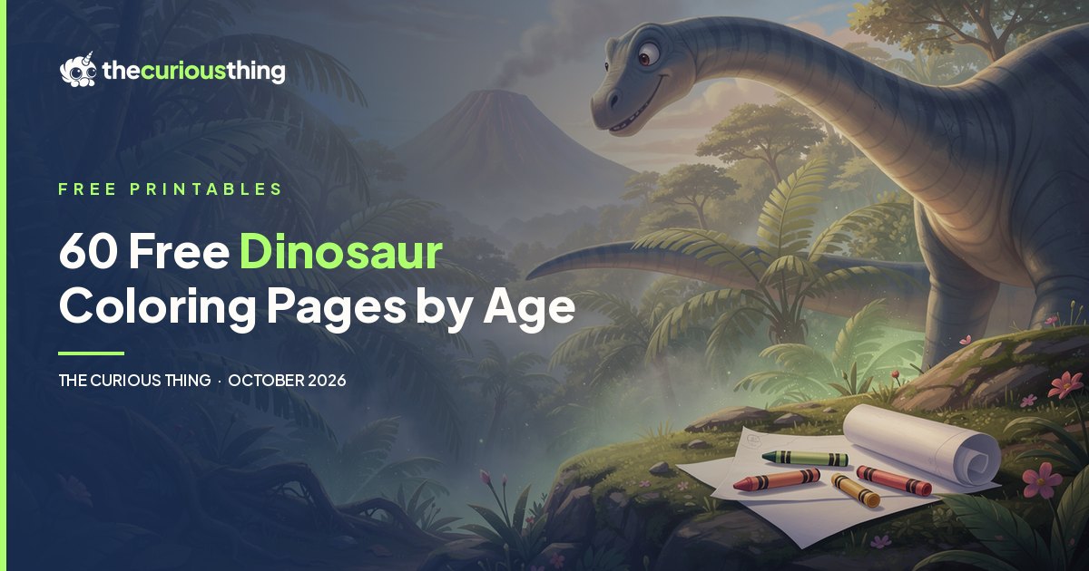 60 Free Dinosaur Coloring Pages by Age: printable T. rex, Triceratops and Velociraptor coloring sheets from The Curious Thing