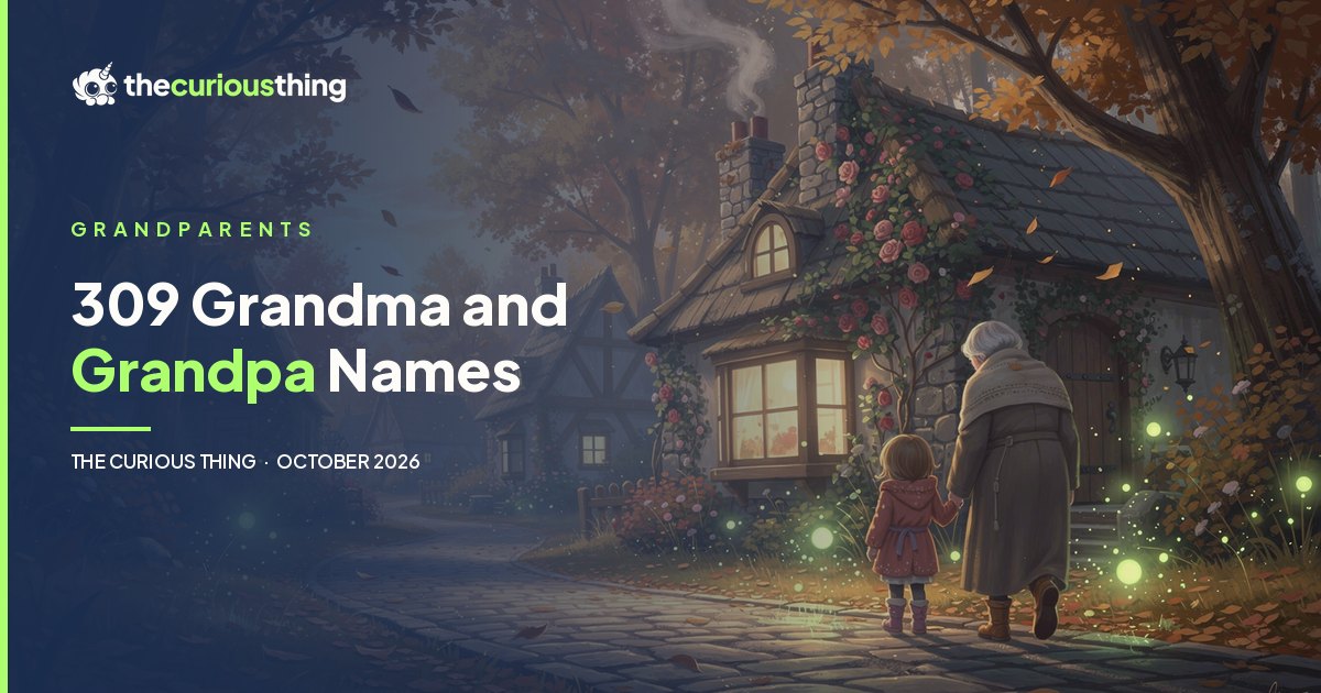 309 Grandma and Grandpa Names, Explained: a grandmother and grandchild walking to a cottage, from The Curious Thing