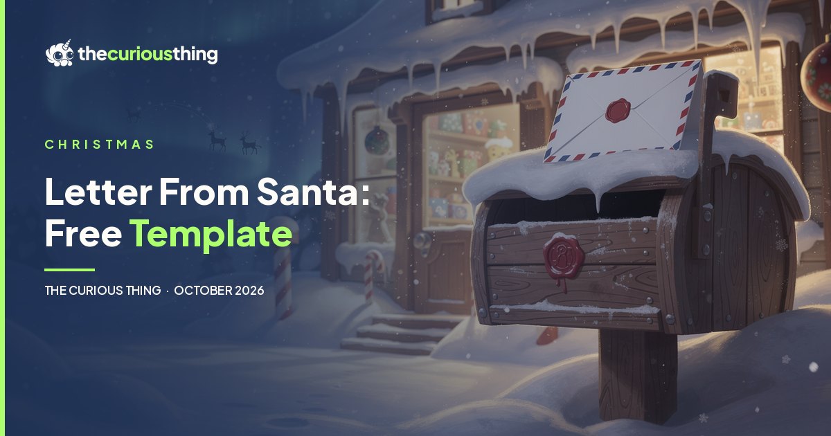 Letter From Santa: Free Template, a snowy North Pole mailbox with a sealed airmail envelope, from The Curious Thing
