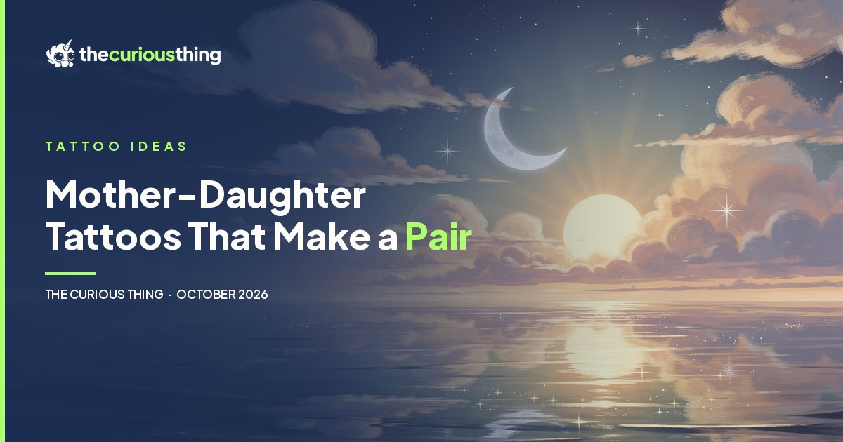 Mother-Daughter Tattoos That Make a Pair: a sun and a crescent moon sharing one evening sky, from The Curious Thing