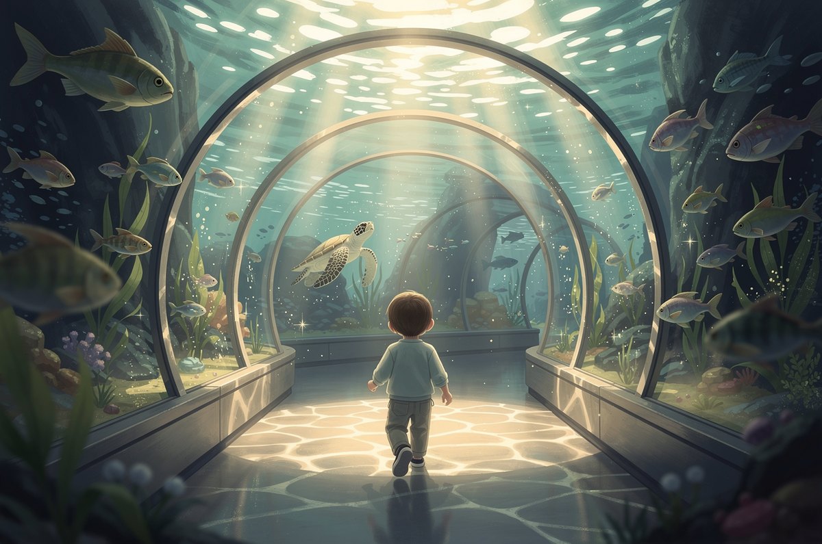 A child exploring a glowing aquarium tunnel, an experience gift that outlasts a toy